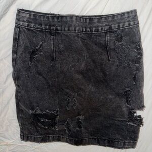 Black distressed mini skirt